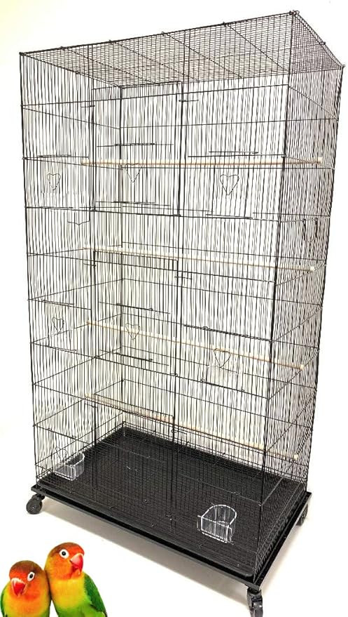 55" X-Large with 3/8-Inch Tight Bar Spacing for Multiple Flight Small Size Bird Aviary Budgie Canary Finches Breeding Home Cage with Removable Rolling Stand