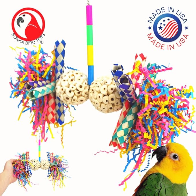3615 Fuzzy Atta Bonka Bird Toys Colorful Fuzzy Sola Parrot Cockatoo Amazon Conure Parakeet Budgie Finch Canary African Grey