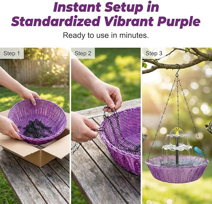 Solar Hanging Bird Bath Fountain, Solar Powered Auto Water Circulation Glass Bird Bath with Hanging Chain, Weatherproof Outdoor Garden Decor to Attract Hummingbirds Wild Birds (1pc)