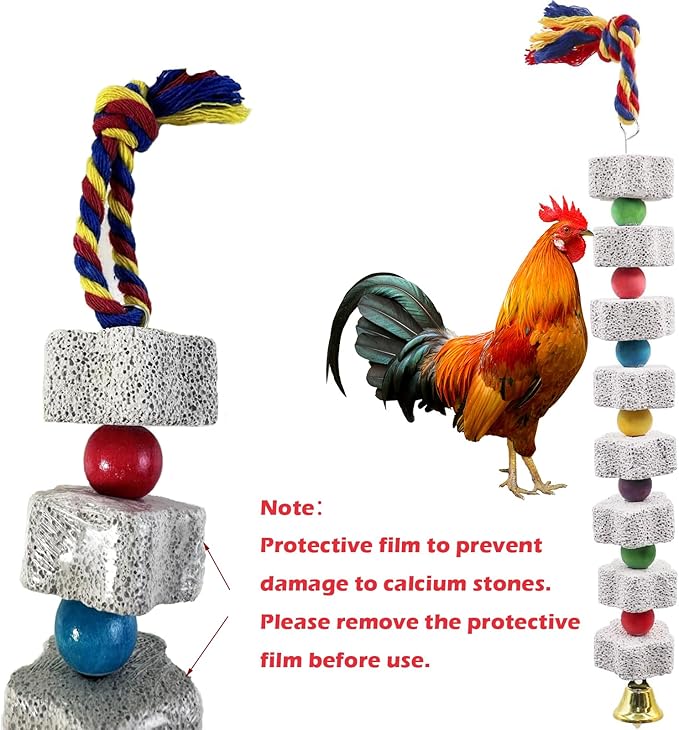 2 Pack Mineral Block Chicken Chewing Toy, KABASI Bird Beak Grinding Calcium Stone with Bells, Chicken Coop Accessories for African Grey, Budgies Cockatiels Parrot Hens Geese Ducks Hamster Rabbit