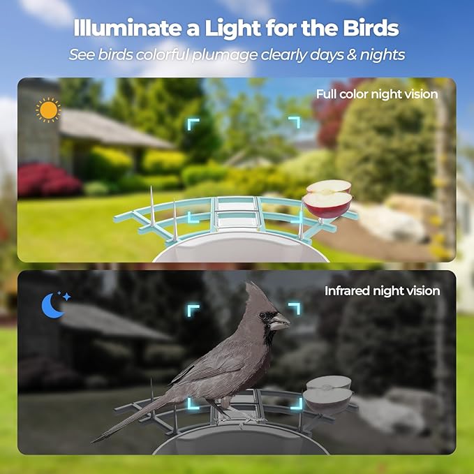 Smart Bird Feeder with Camera, Bird House with Solar Powered AI Recognition Instant Notifications, Feeder with Wireless Camera Ideal Gift for Bird Lover