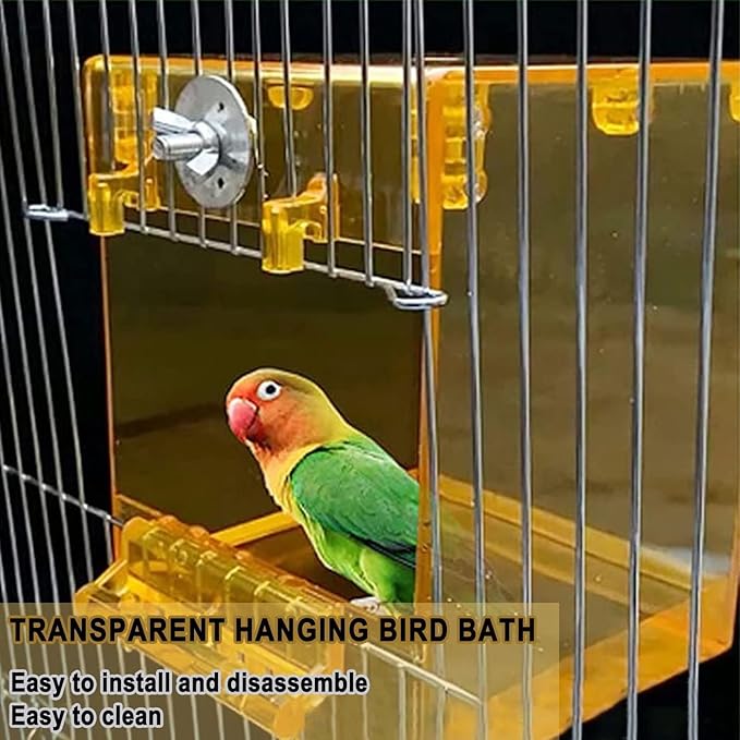 kathson Parrot Bath Box Hanging Bird Bathtub Tub Bath Acrylic No-Leakage Shower Box Bowl Cage Accessory for Small Pet Bird Parakeet Canary Cockatiels Budgies Lovebirds
