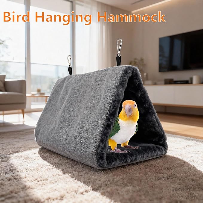 Litewoo Winter Warm Bird Nest House Hanging Hammock Shed Hut Cotton Parrot Sleeping Bed Plush Double Access Birds Hut Hideaway Tent for Parrot Parakeet Cockatiel Cockatoo Budgie Lovebirds (L/Grey)