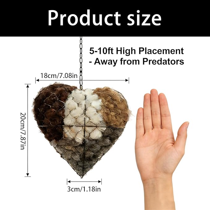 Handmade Alpaca Fiber Bird Nesting Heart, Refillable Birds Nests Material Holders for Outside,Heart Shape Design, Winter Fowl Gifts Animal Hummingbirds Lovers Home Garden Yard(2 Set)
