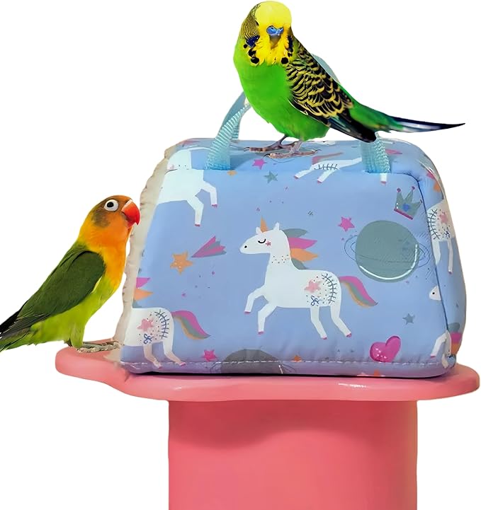 Warm Bird Nest House Plush Birds Hut Bed Hanging Hammock Sleeping Bed Bird Snuggle Cave Hanging Tent for Parrot Parakeet Cockatiel Conure African Grey Macaw-Unicorn