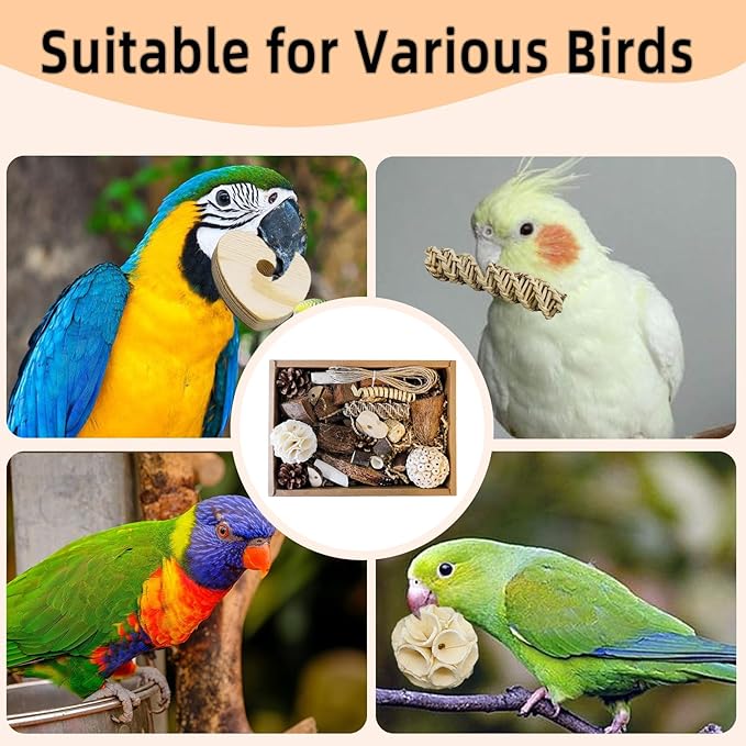 Bird Foraging Toys Parrot Chew Shredding Toys Bird Foraging Box for Parakeets Cockatiels Conures Lovebirds and Small to Medium Birds(Natural)