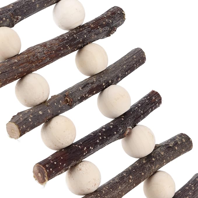 Hamster Wooden Ladder Bendable Climbing Chew Toy with Beads, Bird Chewing Toys and Non Toxic, Suitable for Small Pets and Birds, Bird Accessories for Cages