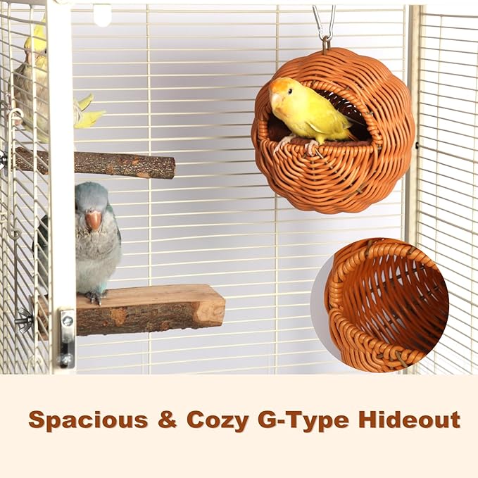 Bird Nest for Cage, Chew-Proof Natural Woven Hamster Hideout with Coconut Pad for Parakeets, Lovebirds, Sugar Gliders, Hamsters and Guinea Pigs (G-Type)