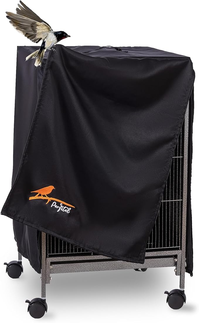 Small Bird Cage Cover(Black) Good Night Black-Out Cover for Birdcage with Roof Top Durable Breathable Washable Material (cage is not Included) (17.9" L x 17.9" W x 30.3" H, L Shape)
