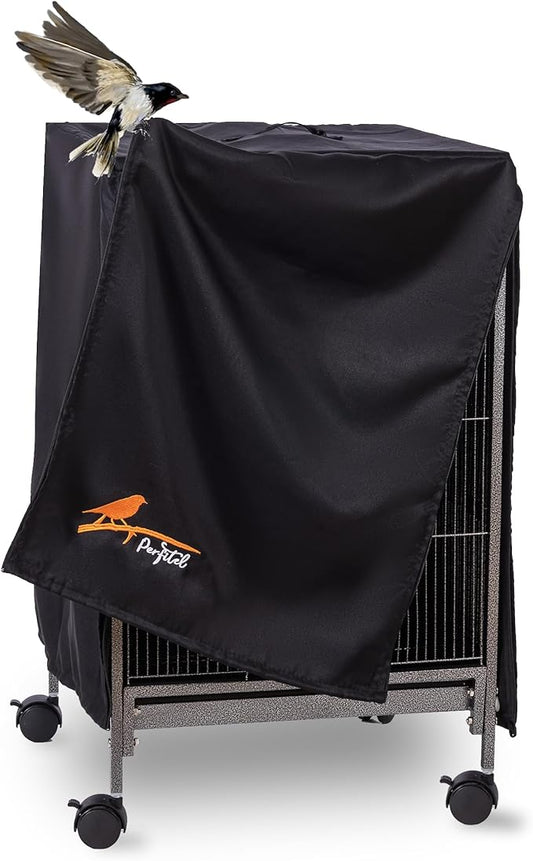 Small Bird Cage Cover(Black) Good Night Black-Out Cover for Birdcage with Roof Top Durable Breathable Washable Material (cage is not Included) (17.9" L x 17.9" W x 30.3" H, L Shape)