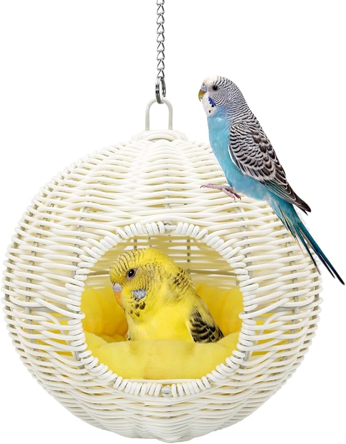Chewproof Steel Frame Bird Nest for Cage, Washable Small Bird Bed Hammock Hideout Lay Eggs Parakeet Nest Sleep, Parakeet Warm Bed House Hut for Lovebird, Canary, Budgie