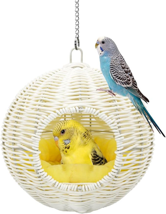 Chewproof Steel Frame Bird Nest for Cage, Washable Small Bird Bed Hammock Hideout Lay Eggs Parakeet Nest Sleep, Parakeet Warm Bed House Hut for Lovebird, Canary, Budgie