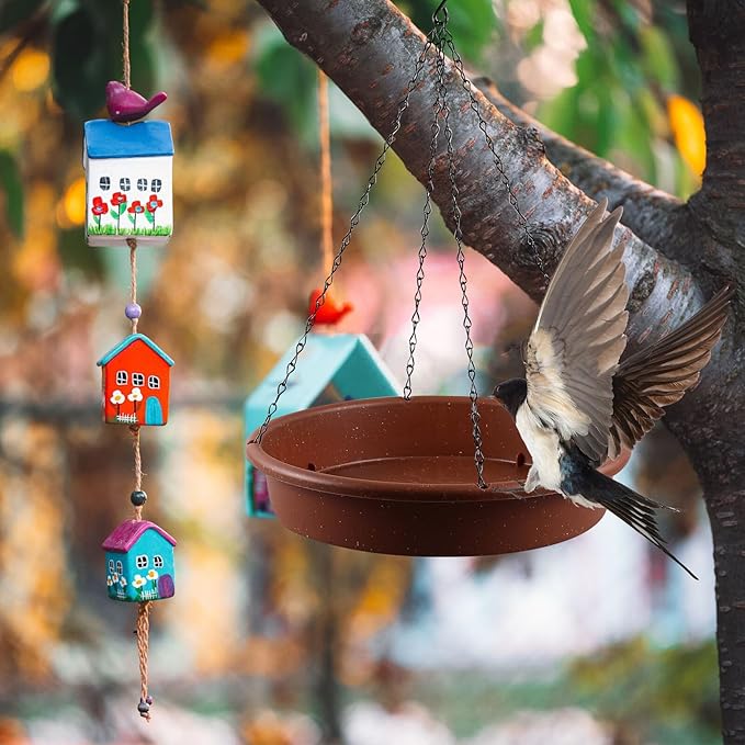 Happyyami Outdoor Hanging Bird Bath and Feeder Basin Iron and PP Material Multi-Purpose Tray for Garden Decoration and Bird Feeding