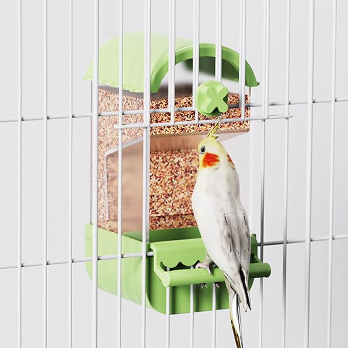 Yummy Sam No Mess Automatic Bird Feeder with Perch for Cage, Acrylic Transparent Bird Cage Feeder Parrot Seed Feeders Food Container Cage Accessories for Small Medium Birds Parrot Cockatoo Canary