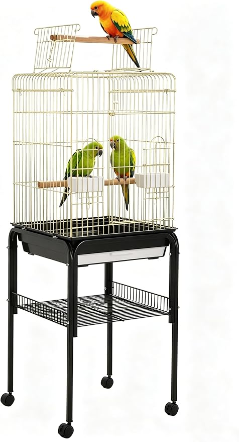 Garvee Bird Cage, 57‘’H Open-Top Durable Bird Cage w/Rolling Stand, Removable Tray, Extra Storage Stand, Brakable Casters,Large Dorr for Access, Indoor& Outdoor Use for Birds