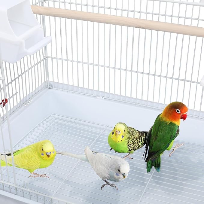 Topeakmart 39inch Height Roof Top Bird Cage Medium Metal Parakeet Cage with Swing & Ladder, White
