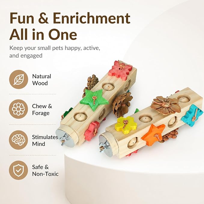 2 Piece Wooden Bird Perch Bird Toys, Wooden Parrot Toys, Birds Chew Toy Cage Accessories for Small to Medium Budgies, Cockatiels, Parakeet, Conures, Ideal for Beak-Grinding