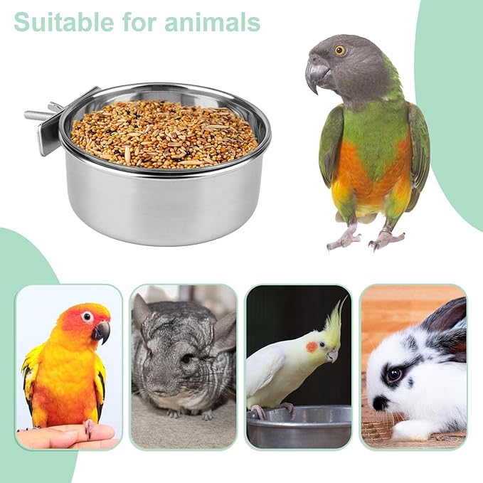 Hypeety Stainless Steel Food Water Bowl for Pet Bird Crates Cages Coop Dog Cat Parrot Bird Rabbit Pet 2PCS (Medium,4.7 * 2.1in)