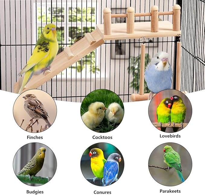 FrgKbTm Wooden Parrot Bird Perch Platform with Climbing Ladder,Parrot Play Stand Bird Swing Bridge Chewing Toys for Parakeet Cockatiel Conure Lovebirds (Bird Swing Set 2)