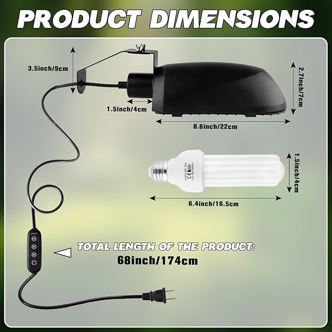 Bird Cage Light Fixture Combo Kit with Adjustable Timer,Lamp Hood with 2.4% UVB UVA 20W Compact Fluorescent Bulb for All Kinds Captive Birds Reptiles