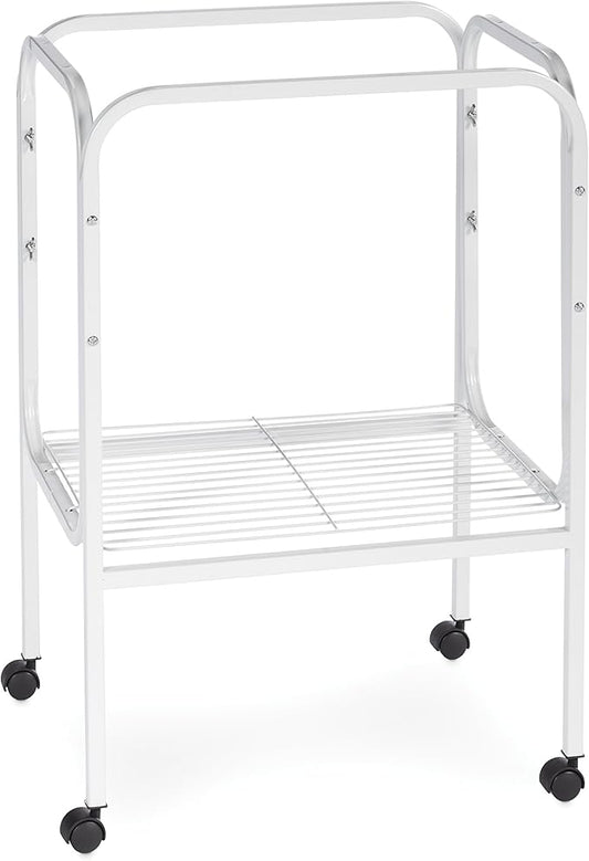 Prevue Pet Products Bird Cage Stand with Shelf - Small Metal Cage Stand with Rolling Wheels, Bird Stands for Inside, Mid‑Height Shelf for Cage Accessories, Toys, and Storage - White