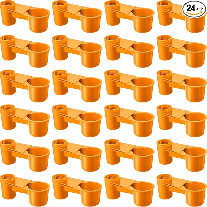 LemonRoad 24 Pcs Bird Drinker Feeder Cups Plastic Water Bottle Cup for Cage Ideal for Pigeon Bottle Chicken Quail Poultry Waterer Accessories (Yellow)