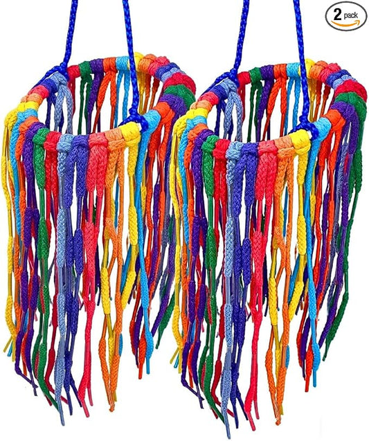 Bonka Bird Toys 51214 Small Aglet Heaven Cotton Shoelace Toy with Plastic Aglets and 2" Ring for Parakeets Cockatiels Quakers Pionus Small Bird Enrichment (Pack of 2)