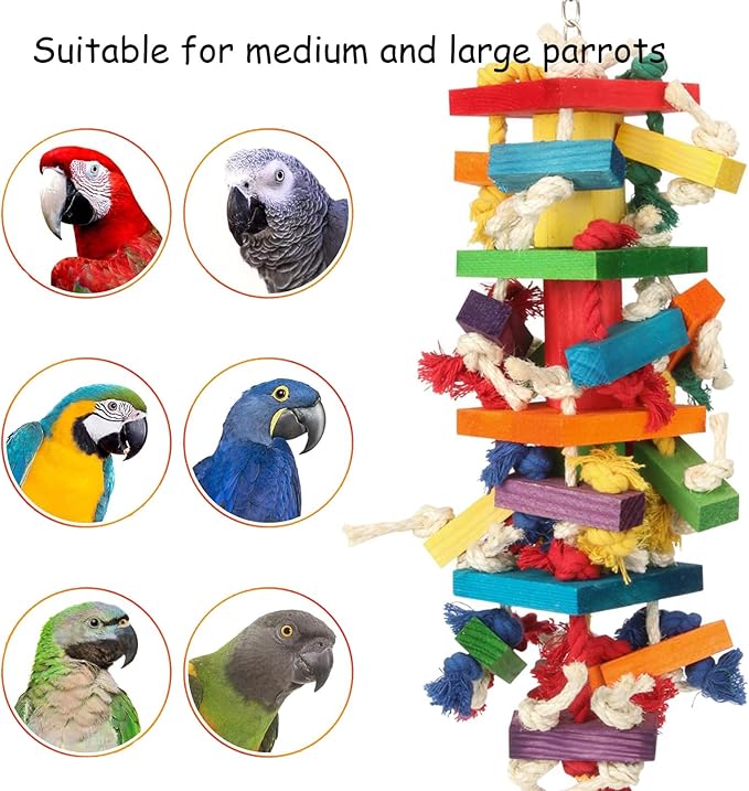 Extra Large Bird Parrot Toys for Macaws, African Greys, Amazons – Durable Parrot Chew Toy for Large Birds