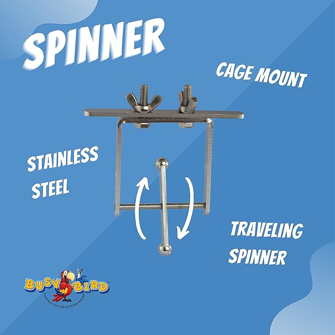 Bird Toys for Large Birds (Spinner) Stainless Steel Bird Toy with Traveling Spinner | Macaw Toys | Durable Puzzle Enrichment Toy for Medium to Large Birds Cockatoos Parrots | Bird Cage Accessories