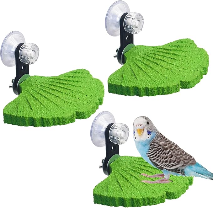 3PCS Bird Beak Grinding Stone with Suction Cups for Small Birds Foot Claws Trimmer Bird Stand Platform Parakeet Cage Perch Parrot Cage Accessories for Indoor Window Viewing (Green)