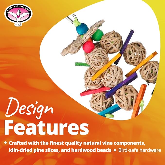 Super Bird Creations SB480 Starburst Bird Toy - Colorful Bird Toy for Medium Parrots, Cockatiels, Conures & Parakeets, Cockatiel Toy, Budgie Toys, Bird Toys, Bird Entertainment, Medium Birds, 10" x 4"