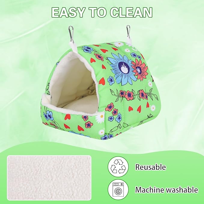 Bird Bed for Cage Warm Winter Nest Hammock with Hanging Hook Cage Accessories for Small Birds Parakeets Cockatiels Love Birds Cockatiels Conures Hamster (Green, S)