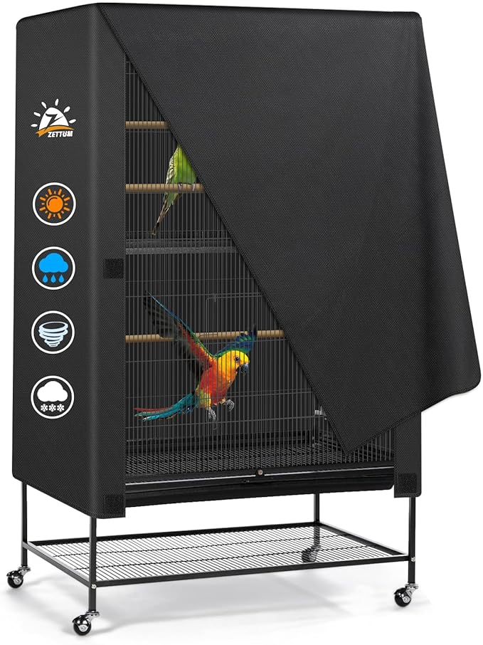 Zettum Bird Cage Cover - 600D Bird Cage Covers for Night Heavy Duty & Waterproof, Fade-Resistant Pet Bird Cage Cover Accessory for Parakeet, Parrot, Cockatiel and More Finches - 33 x 23 x 40 Inch