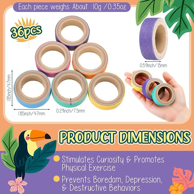 Skyygemm 36 Pcs Bagels Bird Toys Bulk for Parrots Cardboard Core Bird Toy Chewing Shredding Foraging Play Foot for Medium and Large Parrot Mini Macaws African Greys Cockatoos