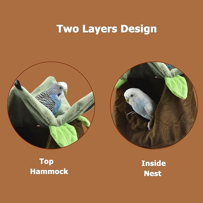 FLAdorepet Two Layers Bird Parrot Bed Nest Snuggle Hammock for Parakeet Lovebird Cockatoos,Warm Sugar Glider Ferret Bed Plush Hideout House for Guinea Pig Hamster (Brown)