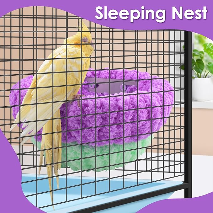 KATUMO Bird Nest, 7inch Small Parrot Breeding Bed for Budgie, Parakeet, Cockatiel, Conure, Lovebird, Canary, Finch Birds (Purple/Green, Large)