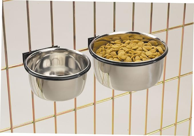 Mrli Pet Food & Water Bird Cup with Clamp Holder Stainless Steel Coop Cup Feeding Dish Feeder for All Bird Small Animal and Puppy Dog Cages 20 Oz
