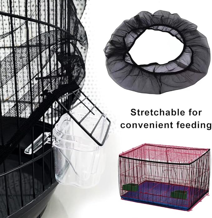Bird Cage Seed Catcher, Bird Cage Mesh Guard Netting, Birdcage Seed Guard Skirt, Parakeet Cage Skirt for Round Square Cages (Black, XL)