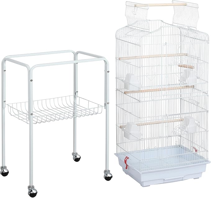 Topeakmart Open Play Top Large Parakeet Bird Cage for Small Birds Parrots Budgies Finches Canaries Lovebirds Metal Bird Cage with Rolling Stand, White