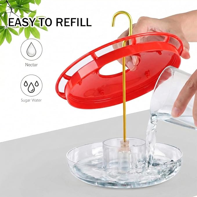eWonLife Hummingbird Feeders for Outdoors, 2 Pack 16 oz Leak-Proof Dish-Style Humming Bird Feeder with Built-in Ant Moat, 5 Bee Proof Feeding Ports, Easy Clean, BPA Free Plastic, Hanging Garden Decor