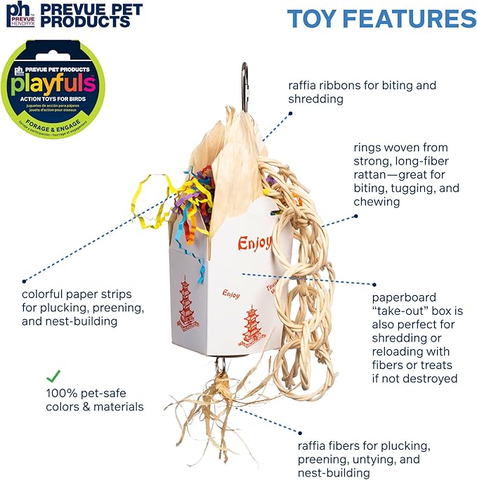 Prevue Pet Products Takeout - Playfuls Forage & Engage Bird Toy, Cage Accessories for Parrots, Conures, Cockatiels, Budgies, and Small to Medium Birds, Encourages Chewing, Climbing, and Shredding