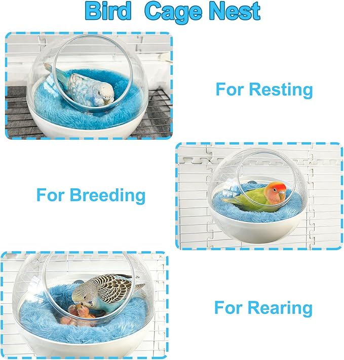 Bird Nest, Warm Bird Bed for Cage, Clear Parrot Nesting House Hanging Parakeet Cage Accessories for Lovebird, Canary, Budgie, Finch, Hamster (Clear)