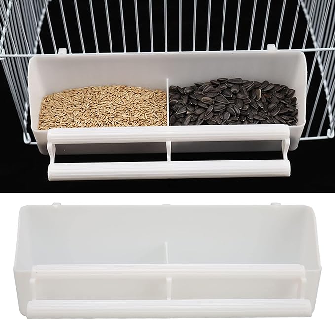 Bird Feeder, No Mess Cage Hanging Feeder Cup Pet Bird Food Double Plastic Seed Water Dispenser Standing Frame for Parrots Cockatiel Pigeon Sparrow Cage Bowl