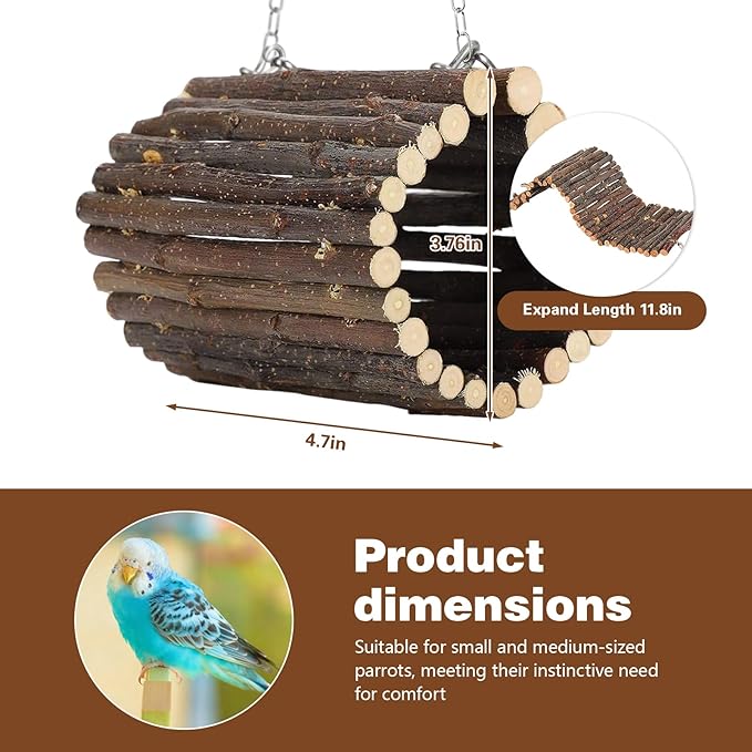 Fruit Wooden Bird Tunnel,Parrot Swing Toys,Hanging Bird Tree Caves, Birds Apple Wood Branches Tunnel,with Parakeets, Budgies, Finches, Cockatiels, Lovebirds,Hamster (3.76" in Diameter)