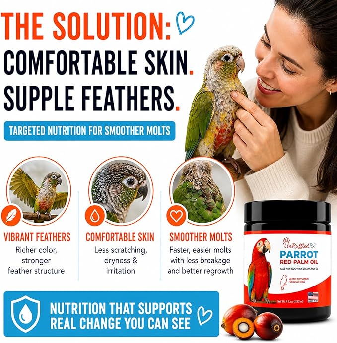 UnRuffledRx™ Red Palm Oil for Birds & Parrots - Provides Nutritional Support - Ethically Produced Organic Red Palm Oil to Support Feather & Skin Health