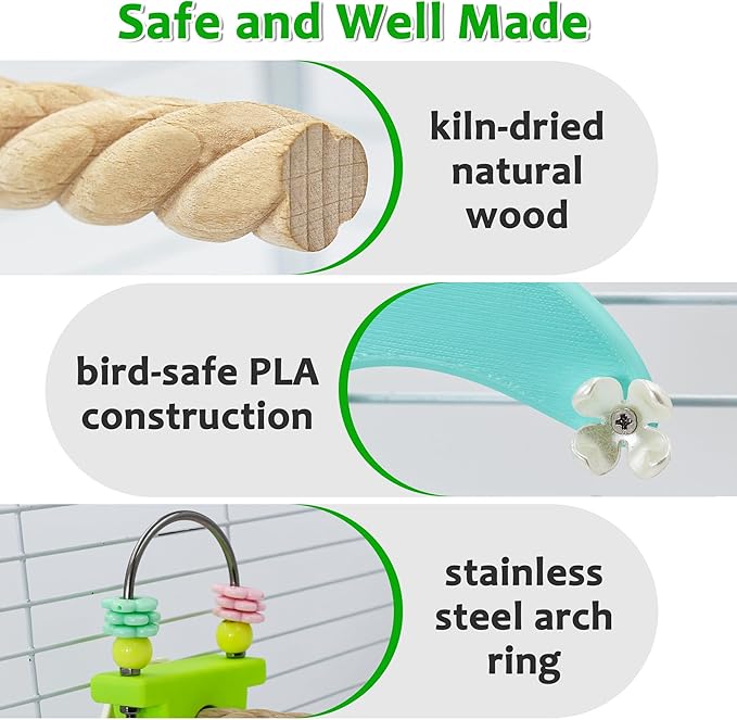2Pcs Spinning Parakeet Toys and Anti-Slip Spiral Perches Set, Rotating Budgie Toys for Boredom, Bird Enrichment Spinner for Parakeets for Cage Accessories, Cockatiel Toys for Inside Cage for Parrots