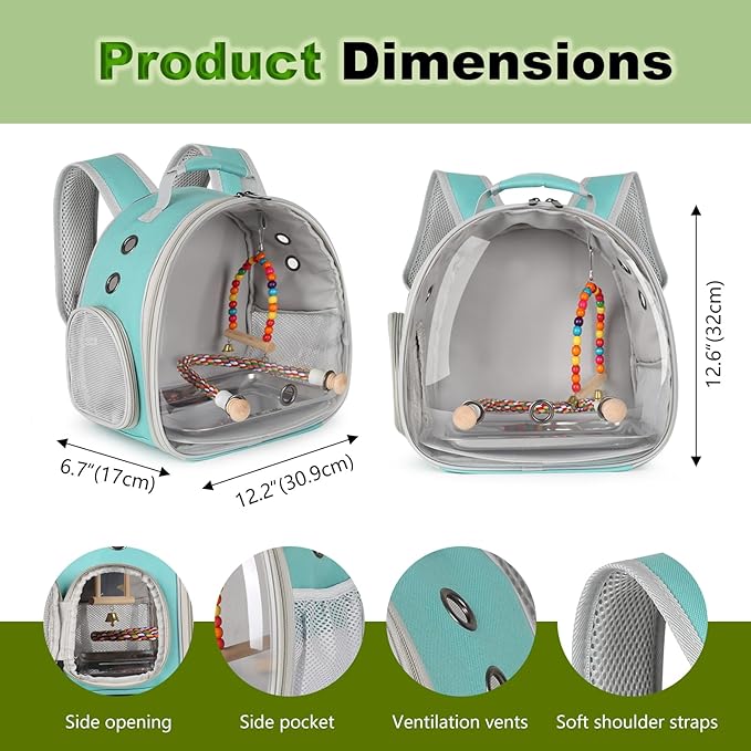 Portable Parrot Travel Cage Carrier with Small Swing Toy&Cage Colorful Toys Set Small Bird Parakeet Bag with Standing Perch Bird Carry Transport Backack