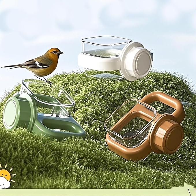 2 pcs Detachable Transparent Bowls with Green Stand for Canary Finch Parrot Seed Water Feeder