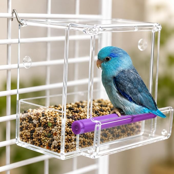 Bonka Bird Toys Seed No Mess Bird Feeder Parrot Cage Accessory Seed Treat Enclosure Pet, Canary, Parrotlet, Budgies, and Similar Breed Sizes
