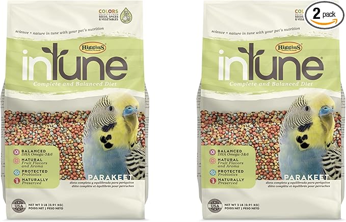 Higgins 2 Pack of Intune Complete and Balanced Diet Parakeet Food, 2 Pounds Each
